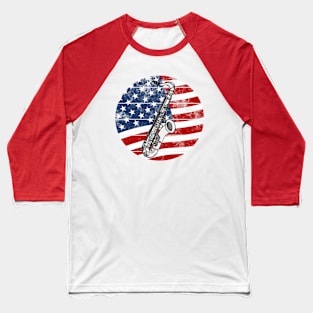 Saxophone USA Flag Saxophonist Musician 4th July Baseball T-Shirt